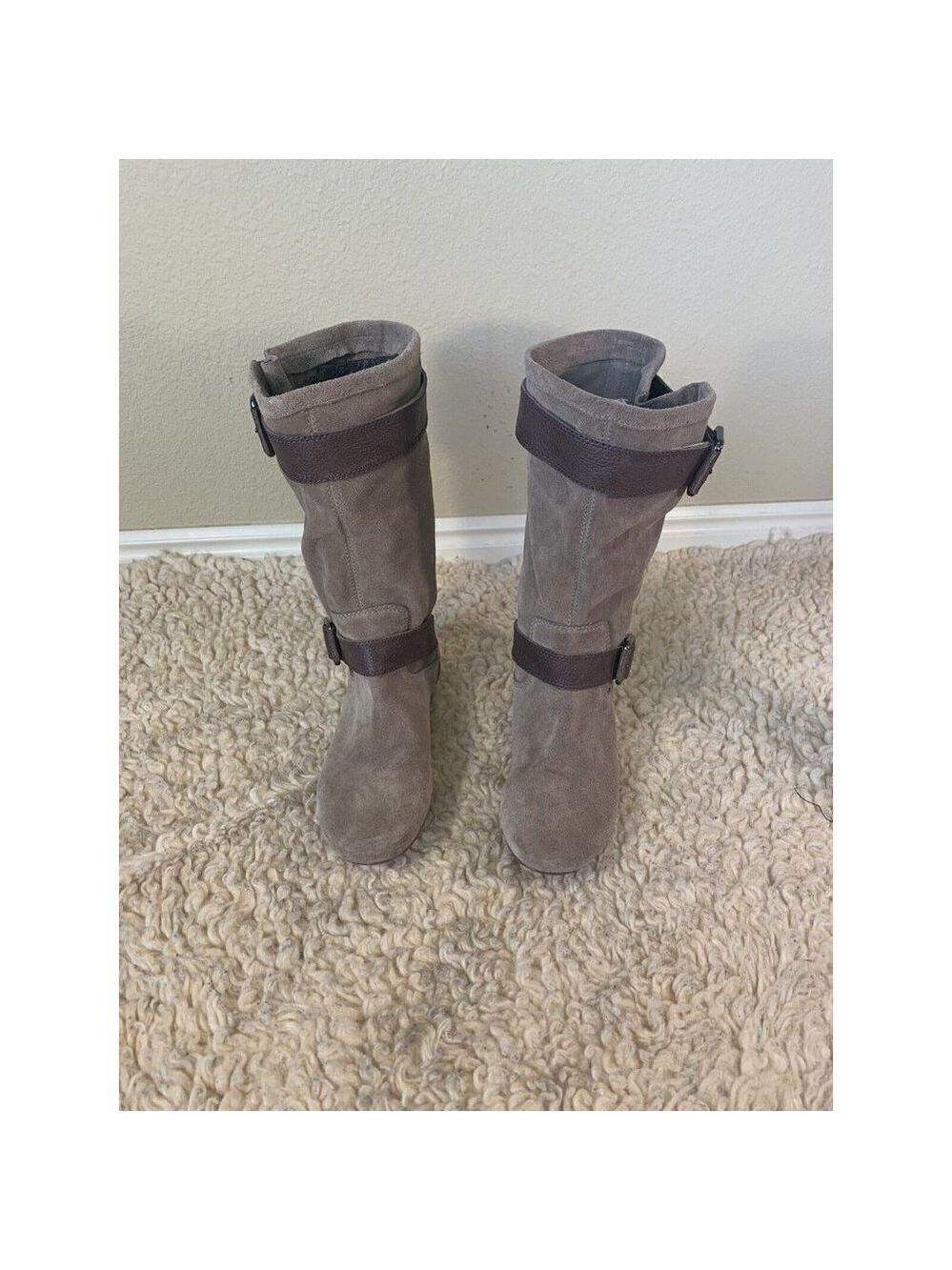 MARC Fisher Boots Hopkins Mid Calf Suede Riding Harness Flats Womens 6.5